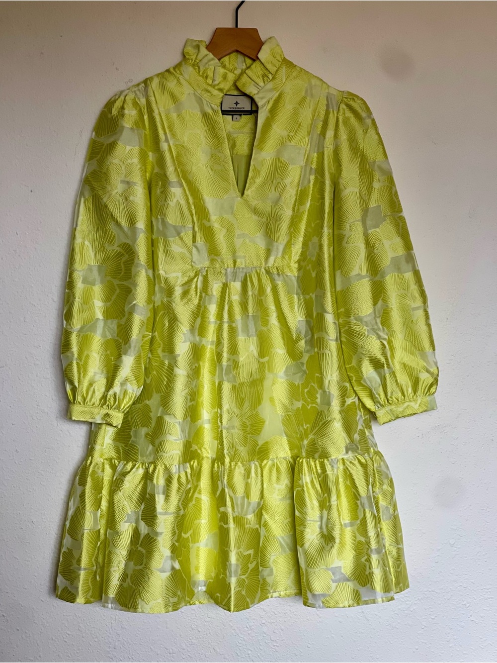 Tuckernuck Citron Fil Coupe Palmerston Dress Size S Yellow Floral Mini Jacquard